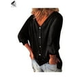 thumbnail image 5 of PULLIMORE Womens Button Down Shirts 3/4 Sleeve V Neck Casual Loose Tops Blouses (L, Black), 5 of 9