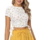 thumbnail image 1 of Camisa ajustada con cordón lateral y estampado floral con cuello redondo para mujer Camisa de color puro para verano Amarillo y blanco M, 1 of 6