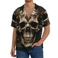 thumbnail image 7 of Lsque Metal Style Horned Skull print Men's Cuban Collar Short Sleeve Shirt Summer Beachwear Casual Button Down Fashionable Vacation Leisure Shirt-4X-Large, 7 of 7