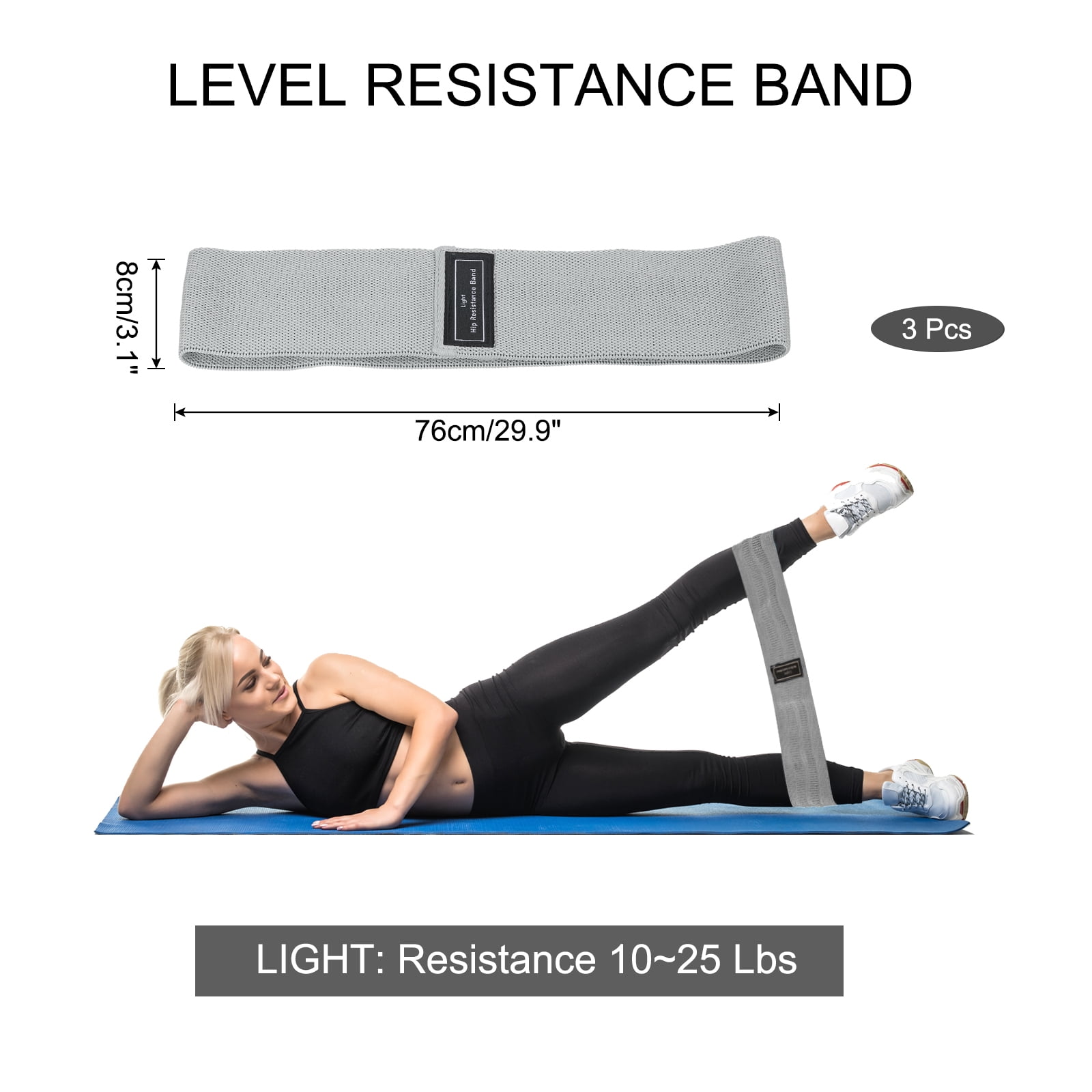 Uxcell 3Pcs Fabric Resistance Bands Booty Workout Bands with Bag and Instruction, Light Grey(light)