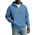 thumbnail image 2 of Men's 1/4 Zip Hooded Sweatshirt for Casual Wear, Winter Lounge, and Christmas Relaxation,Light Blue,M, 2 of 6