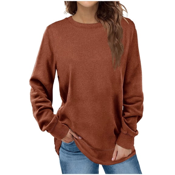 Gerichy Long Sleeve Tops for Women Crewneck Casual Long Sleeve Shirts Tunic Tops Women's Long Sleeve Solid Color Sweatshirt Top