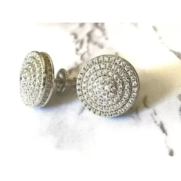 2.00Ct Round Cut Simulated Diamond Women's Stud Cluster Earrings 14K White Gold Plated 925 Silver