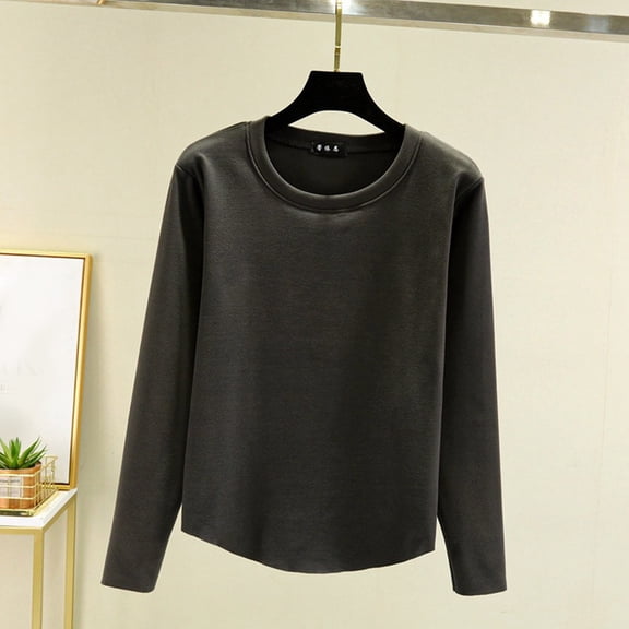 BKQCNKM Crewneck Sweatshirts Women Autumn And Winter Casual Solid Color Round Neck Thickened Warm Top Workout Shirts Women Long Sleeve Tops A L