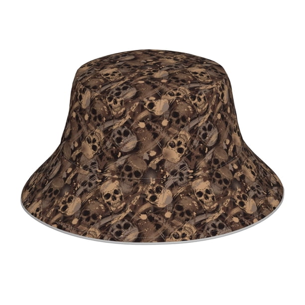 Balery Brown Camouflage Skull Sombreros para el sol para hombre y mujer, sombrero de pescador con UPF 50+