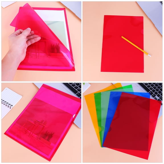 Voiceine 10-Pack A4 Plastic Document Folders Clear Colored File Pockets Sleeves Folder Jackets for School Office Home Assorted Colors