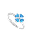 thumbnail image 4 of CHOOSE YOUR COLOR Blue Simulated Opal Heart Clover Flower Ring Sterling Silver Band CZ Female Size 9, 4 of 4