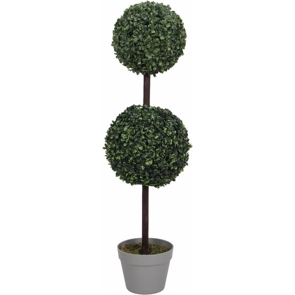 Trilenars 2 PCS 24inch Artificial Boxwood Topiary Tree,Dark Green