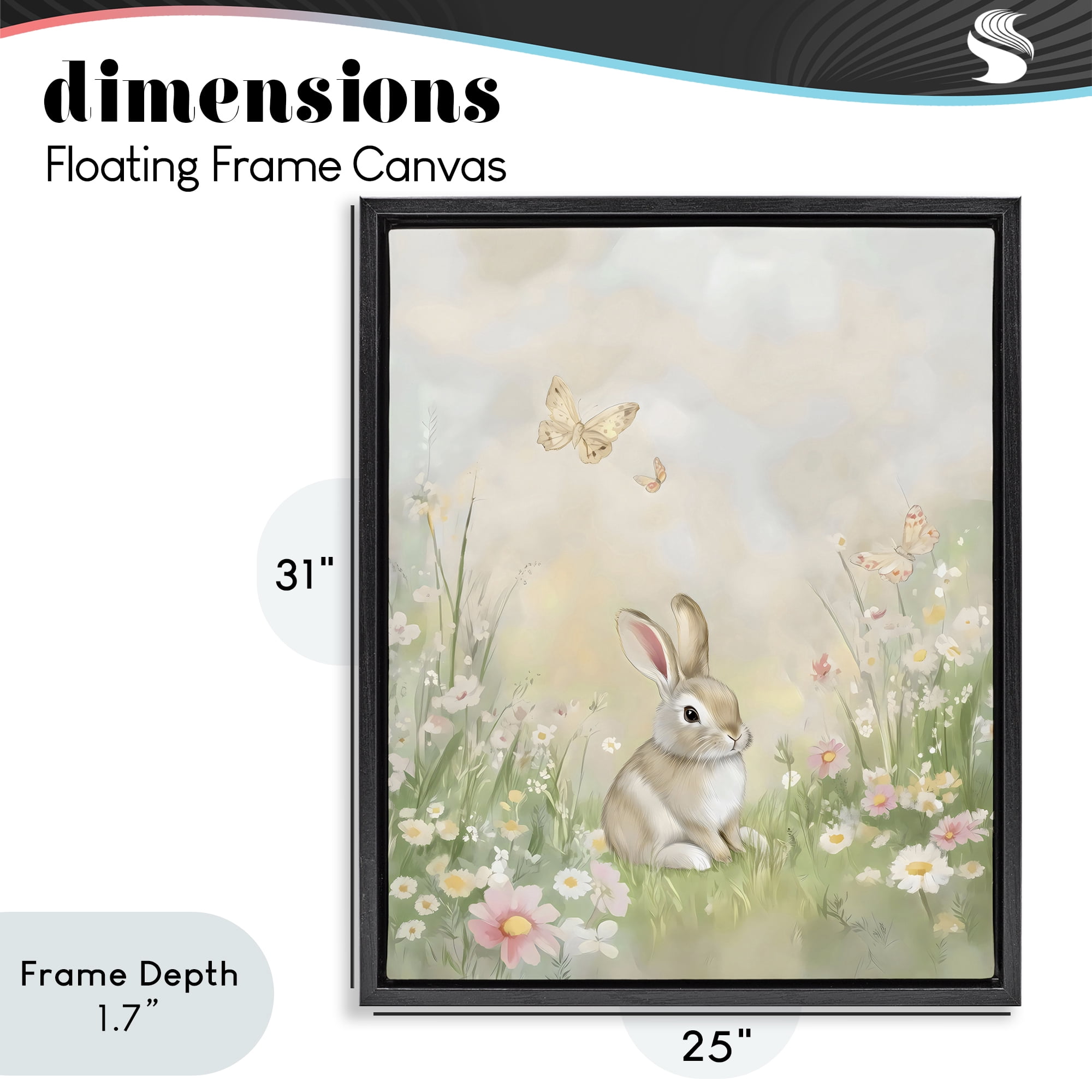 Stupell Industries Nursery Bunny in Meadow Black Framed Floater Canvas Wall Art, design by Arlington Prints