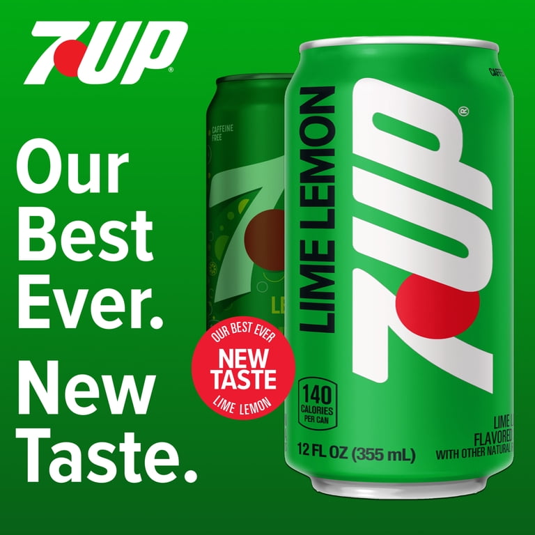 7UP, Lemon Lime Soda, 12 fl oz, 24 Pack Cans, Caffeine Free, Low