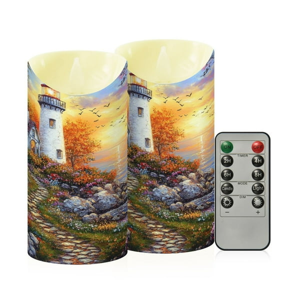 Wobogo Beautiful Lighthouse Flameless Candles with Remote Battery Operated Flickering LED Candles with Timer 2/4/6/8H Medium Size