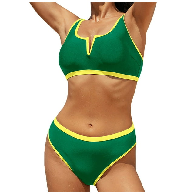 FhsagQ Swimsuit Sets for Women Crotchless Leather Split Body Swimsuit for Women Bikini Color Matching Slim Beach Swimsuit for Women Swimsuit for Women Red Swimsuit Sets for Women Crotchless Green S