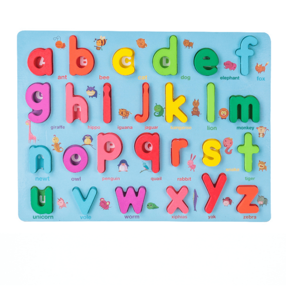 Lower Case Alphabet Letters Wooden Puzzle Learning Board Toys for 2-5 Years Old Kids Toddlers