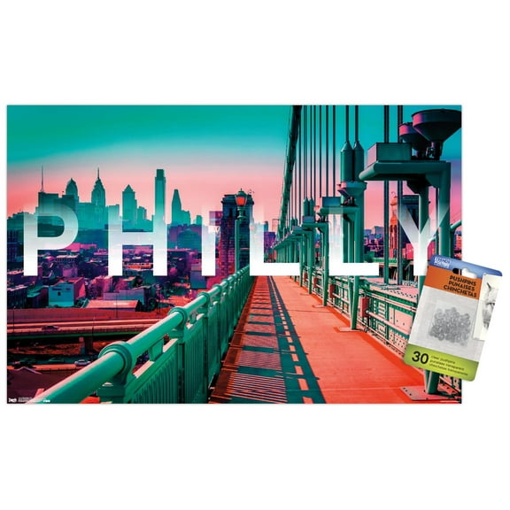Philly - Skyline Wall Poster with Push Pins, 14.725" x 22.375"