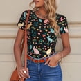 thumbnail image 6 of KLL Women 's Crew Neck Bodysuit Jumpsuits Cute Rabbit And Flower Print Short onesies Stretch T Shirts, 6 of 7
