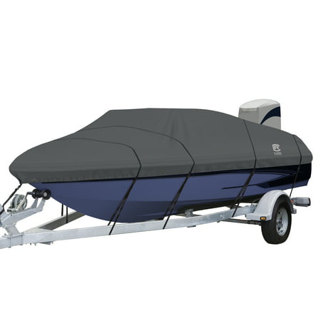 Classic Accessories StormPro™ Heavy Duty V-Hull Inboard/Outboard Cover with Support Pole, Fits Boats 19'6