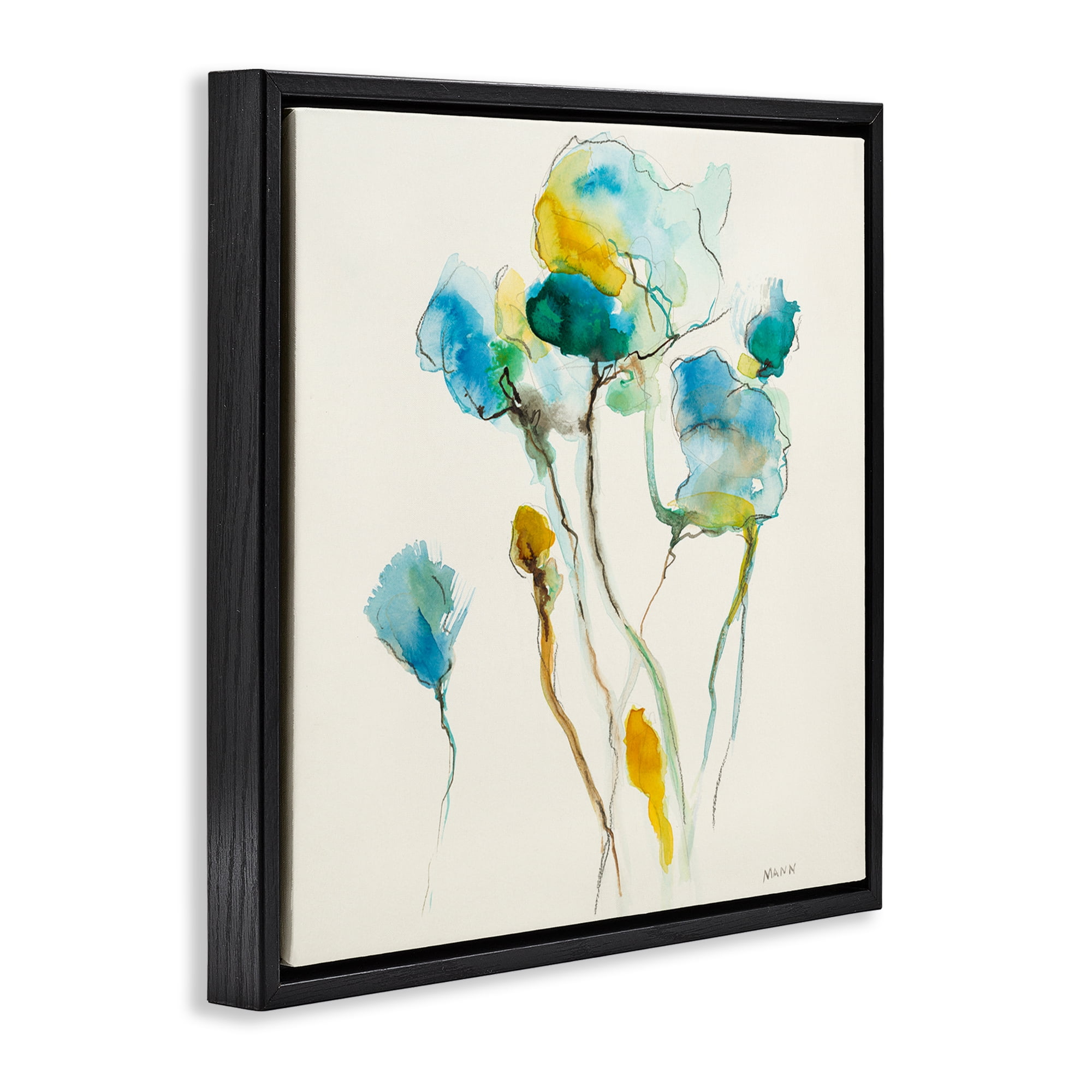 Stupell Industries Abstract Watercolor Blooms Abstract Painting Black Floater Framed Canvas Art Print Wall Art, 18 x 18