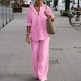 thumbnail image 2 of JINMGG Two Piece Outfits Women, 2026 Fashion Fall 2PC Fashion Woman Round Neck Solid Long Sleeve Blouse +Loose Pockets Pants Sets Pink M, 2 of 4