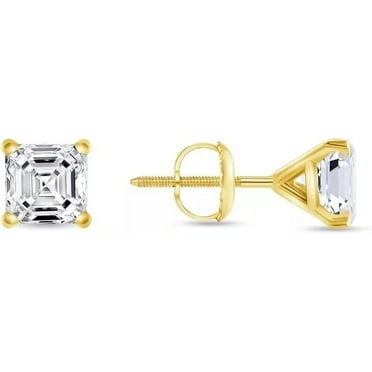 6 Ct Asscher Cut Diamond Stud Earrings Solid14K Yellow Gold Martini Screw Back Earrings