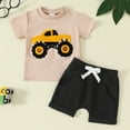 thumbnail image 2 of Gerichy Toddler Baby Boy Clothes Summer Outfit Toddler Baby Boy Car Print Short Sleeve Shirt + Solid Color Trousers Toddler Boys Summer 2PCS Outfits Letter Print Short Sleeve Shirt Top Shorts Set, 2 of 5
