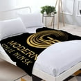 thumbnail image 3 of Durable Soft & Warm Flannel Blanket - Cozy Design for Sofa Travel Bed & Chair - Elegant Intertwined ' G ' & ' S ' Pattern in Gold on Black, 3 of 7