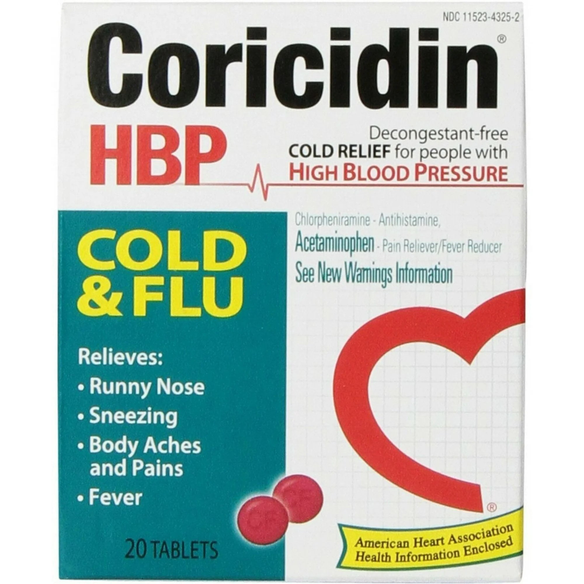 2 Pack - Coricidin HBP Cold - Flu Tablets, 20 Each
