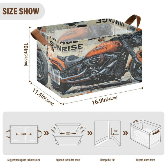 BZSMCE Collapsible Fabric Cube Storage Bins Vintage Motorcycle Design Pattern Storage Box