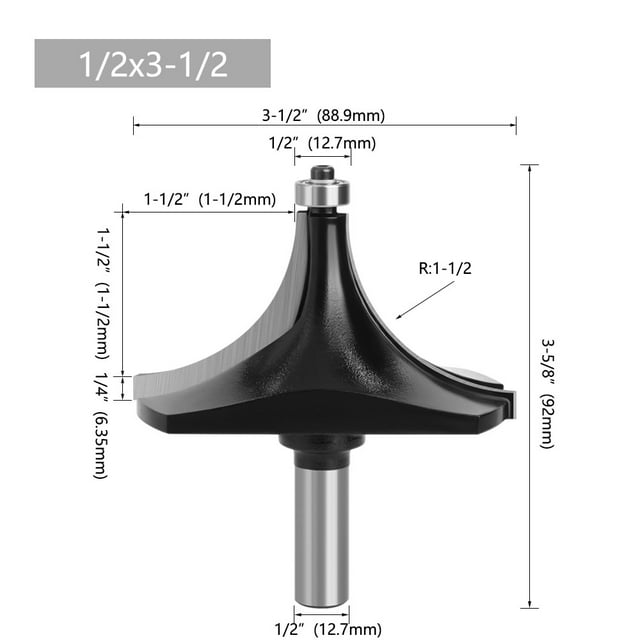 Manufacturer Direct: 1/2 Inch Shank Round Nose Woodworking Router Bit - Black, 3-1/2 Inch Length, High-Quality Carbide Tipped for Intricate Carving, Edging & Pattern Making - Versatile Export-Grade