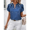 thumbnail image 4 of Womens Summer V Neck Short Sleeve Tops Dressy Elegant Casual Shirts Royal Blue XL, 4 of 7