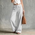thumbnail image 4 of Women's Linen Wide Leg Pants High Waisted Elastic Back Loose Flowy Trousers with Pockets Summer Casual Beach Vacation Lounge Pants Breathable Daily Wear, 4 of 8