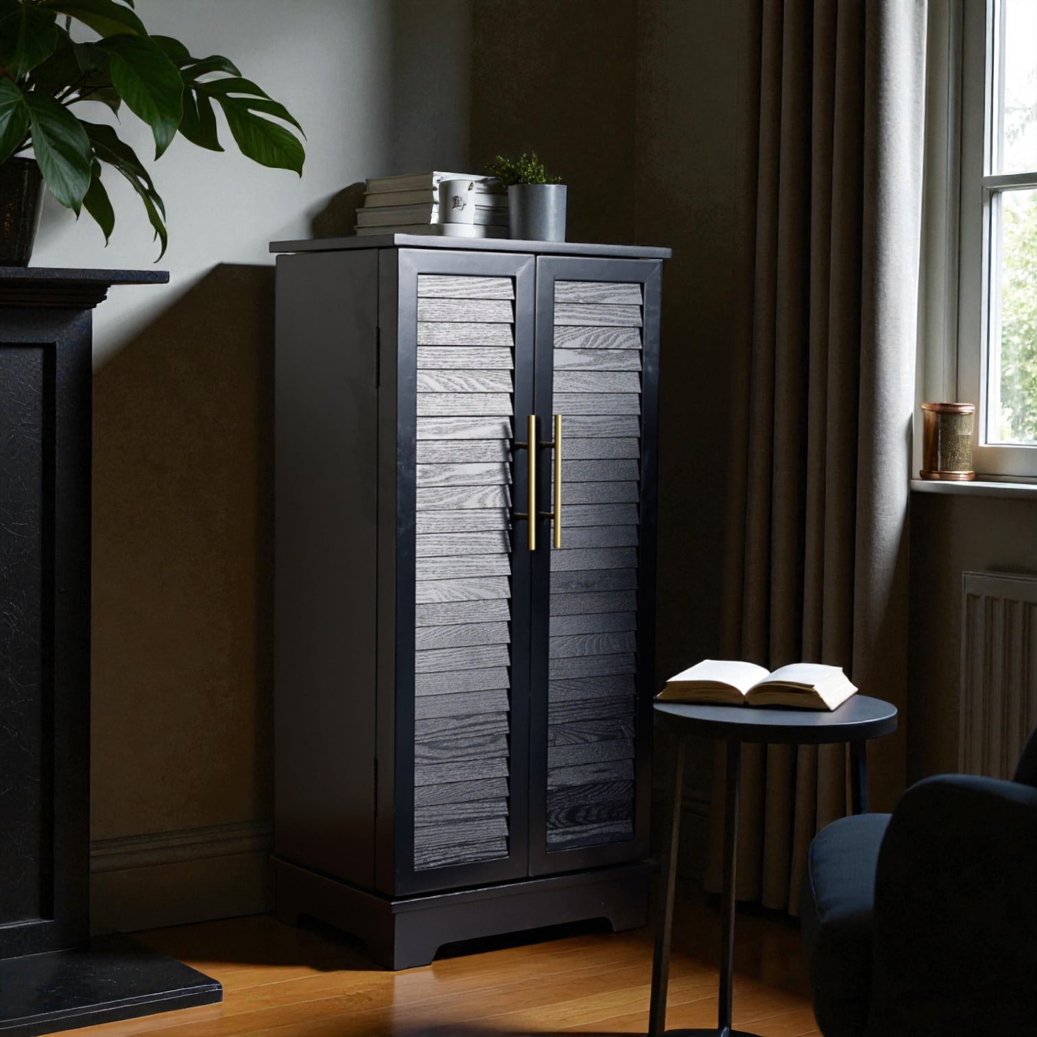 Hives & Honey Port Elegant Charcoal Jewelry Armoire: Freestanding, Lockable Wooden Cabinet for Women