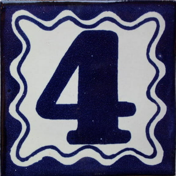 Blue Talavera Tile Number Four, Set of 3 pcs