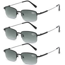 3 Pairs of Men Silver Memory Titanium Alloy Bifocal Reading Glasses 2.00 Tinted Gray Sunglasses Half Rimless Flexible Readers  2.00 Strength