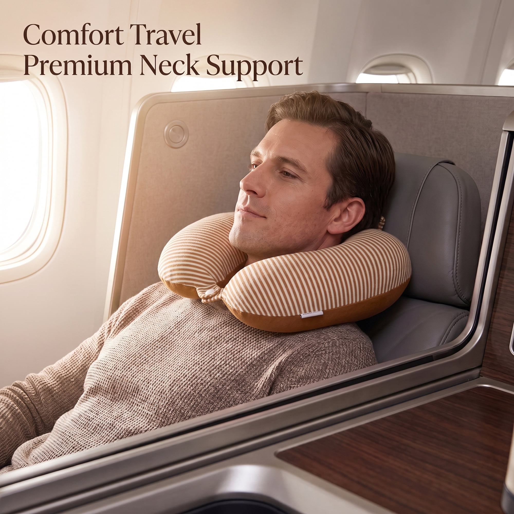 Unique Bargains Memory Foam Neck Pillow U Shape Snap Closure for Office Brown 11"x12"x4"