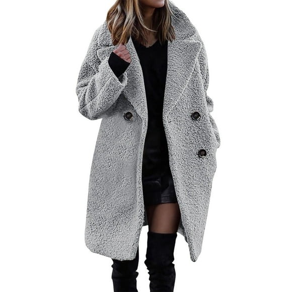 TJAZFJPA Long Leather Jacket Women Women's Winter Coats 2024 Long Sleeve Lapel Overcoat Jacket Casual Trendy Outerwear Long Winter Coats for Women 2024 Length Long Wool Coat Women Grey