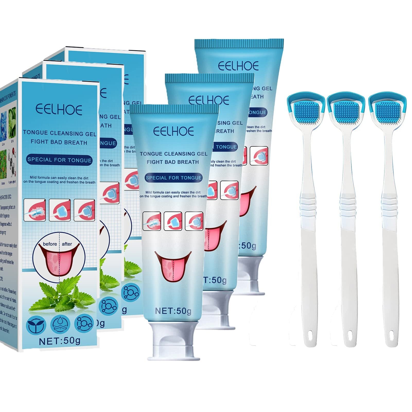 Tongue Cleaning Gel with Brush, Oral Treatment for Mouth, Oral Care Removes for Oral Odor, Brush