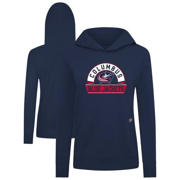 Women's Levelwear Navy Columbus Blue Jackets Relay Banner Arch Pullover Hoodie