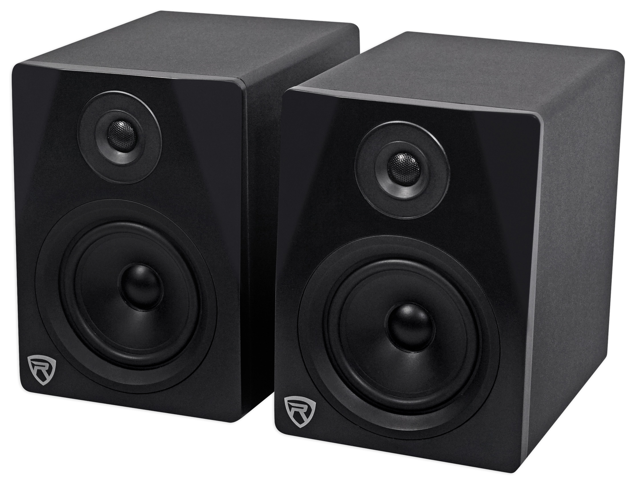 Rockville APM5B Bundle: 5.25" 2-Way 250-Watt Powered USB Studio Monitors, RVSM1 Pair of Monitor Stands, RRS190S Foam Isolation Pads, RCM PRO Studio/Recording Condenser Microphone, 4-items