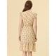thumbnail image 4 of Vestido De Volantes Fruncidos Con Cuello En V Y Mangas Con Volantes Florales Para Mujer Amarillo claro S, 4 of 5