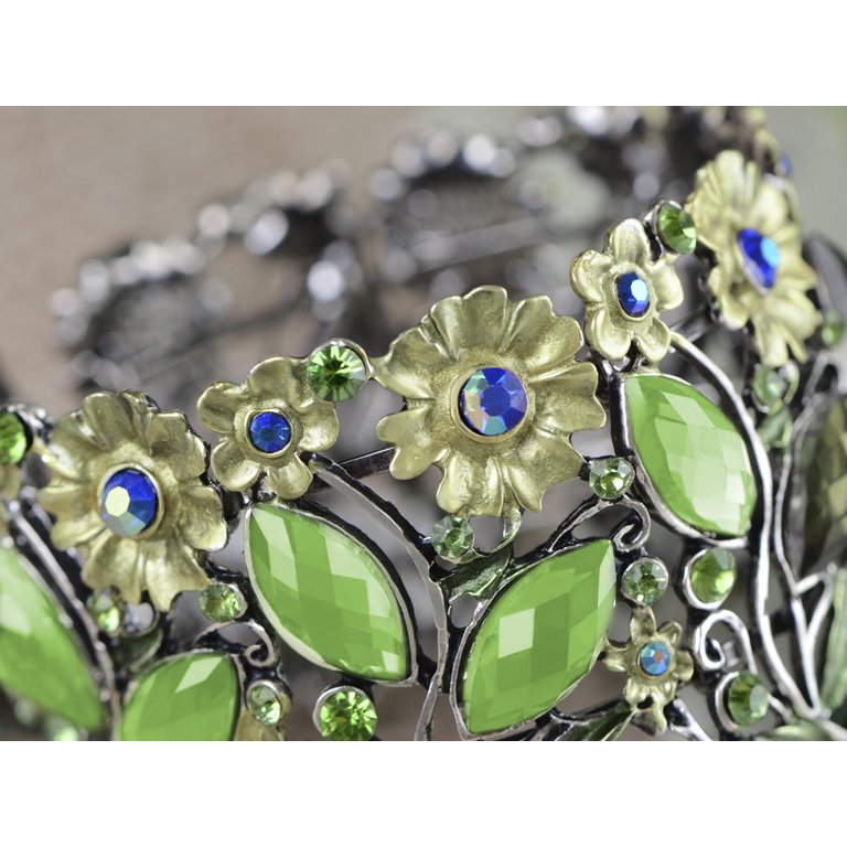 ブレスレット Green Floral Stone Cuff Bracelet Antique Floral Green Blue Crystal Rhinestone Yellow Flower