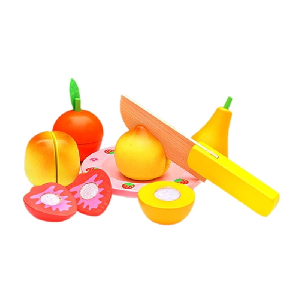 Juego de comida de madera para niños, juego de cocina para cortar frutas y verduras