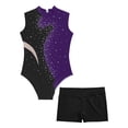 thumbnail image 3 of Alvivi Gymnastics Leotards for Girls Sleeveless Color Block Dance Bodysuit and Shorts Bottoms Purple&Black 10, 3 of 7