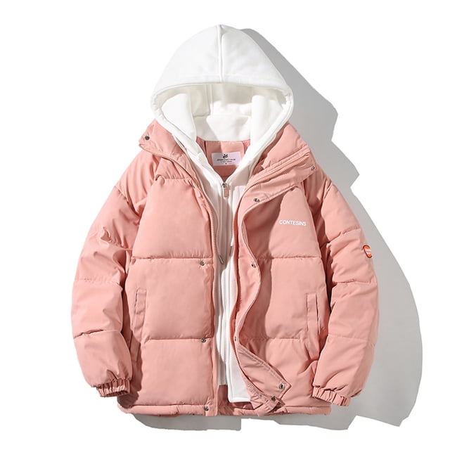 DPTALR Men's Fake Two-piece Hooded Cotton-padded Jacket, Thick Warmth, Personalized Cotton-padded Jacket, Neutral Style