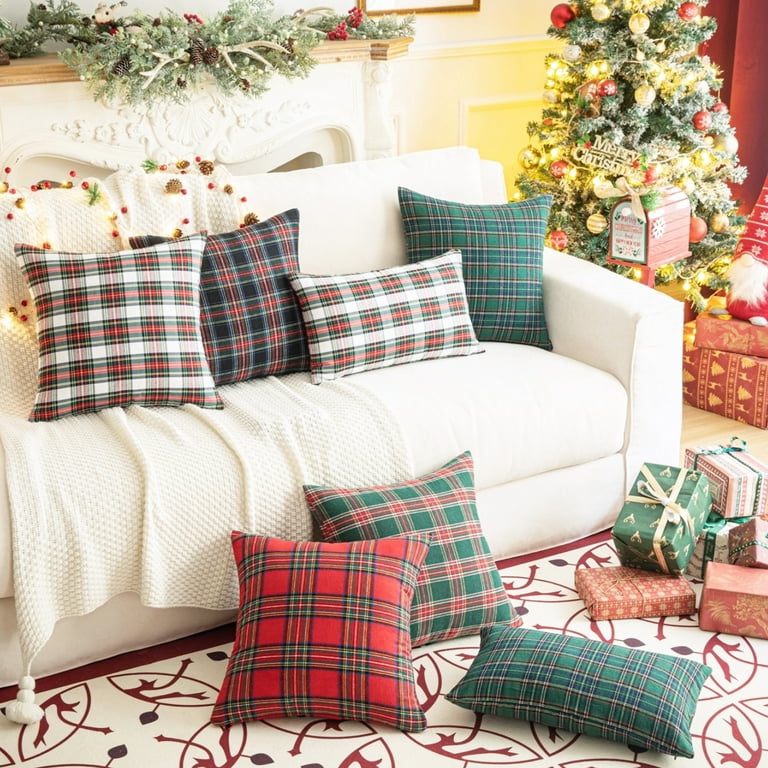 Christmas Plaid Decorative Throw Pillow Covers Scottish Tartan