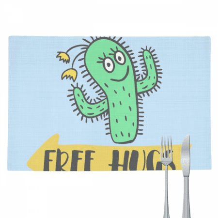 

Free Hugs Cactus Art Deco Fashion Placemat Pad Kitchen Woven Heat Resistant Cushion Rectangle