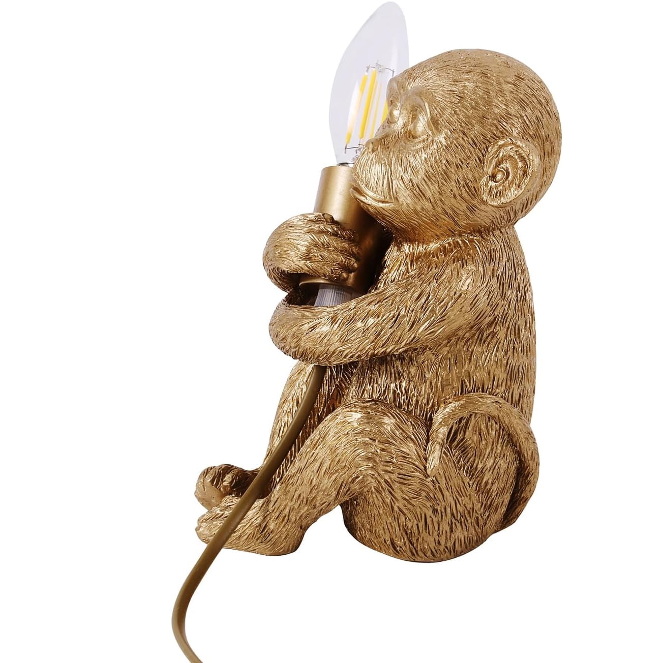 Hand-Carved Resin Monkey Table Lamp, -Whimsical Animal Desk Light for Bedroom, Living Room, Office & Cafe Decor, E12 Socket (Bulb Not Included), 7.9 inch