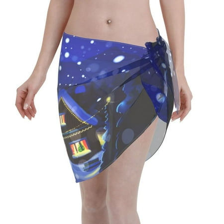 Qekee Christmas Night Women s Short Sarongs Cover Ups Sheer Bikini Wraps for Swimwear