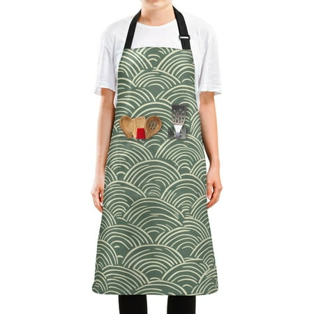 

Yayeee Apron for Cooking with Pockets Water Resistant Adjustable Neck Strap Retro Green Abstract