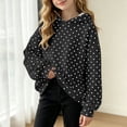 thumbnail image 5 of Girls' Polka‑Dot Print Pullover Hoodie, Long Sleeve Oversized Kids Hooded Sweatshirt, Casual Loose‑Fit for School Wear, Playdates Chilly‑Day Activities Black 130, 5 of 8