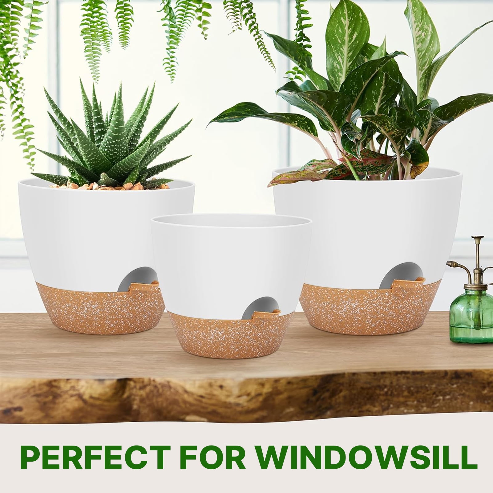 West Bay 12" 10" 9" Large Self Watering Plant Pots, 3 Pack Flower Pots Planters with Multi Mesh Drainage Holes for Indoor Outdoor Garden Plants and Flowers (White)